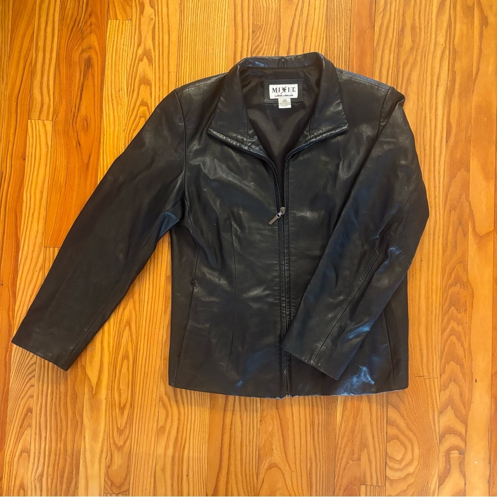 Genuine Lambskin Leather Jacket – Women’s Size L – Black Zip Front